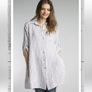 Paris Tempo 100% Linen Striped Long Line Tunic Top Made in Italy